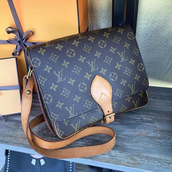 LV Cartouchiere Crossbody Bag Brown Monogram Canvas with Leather and Gold Hardware #GLSOO-1