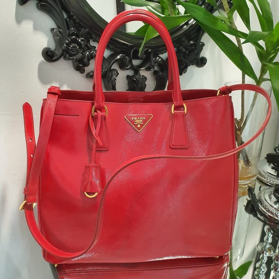 Prada BN2389 2Way-bag Rosdo Red Saffiano Vernic Leather with Gold Hardware #TRCT-5