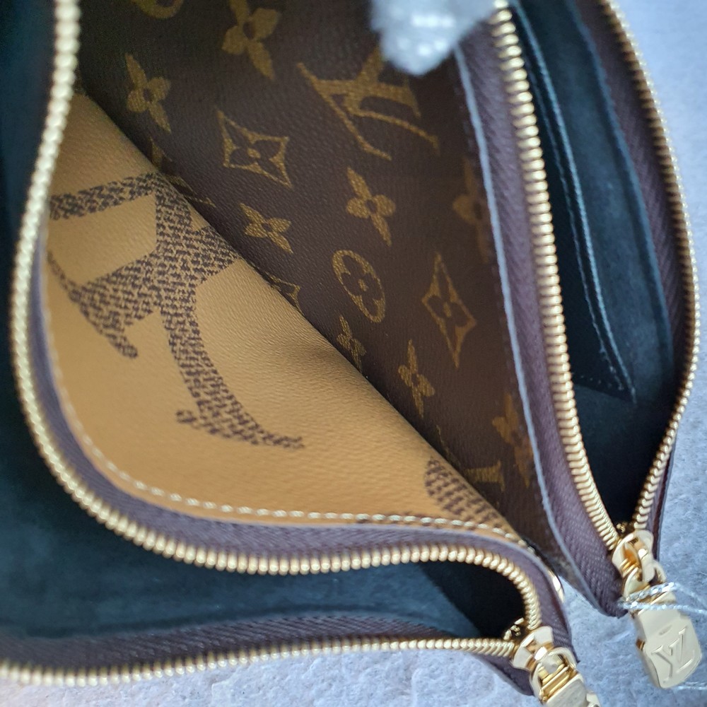 LV Double Zip Pochette M69203 Monogram Canvas with Leather and