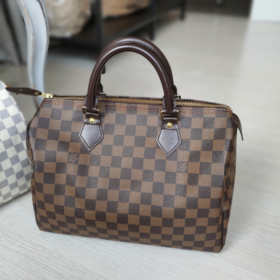 LV Speedy 30 Damier Ebene Coated Canvas with Leather And Gold Hardware #OEEC-1