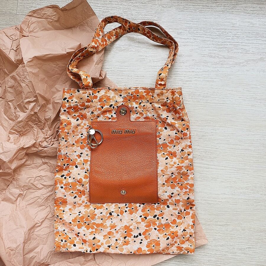 Miu Miu Roll-up Bag Orange Nylon /Leather with Gold Hardware #TOEO-2