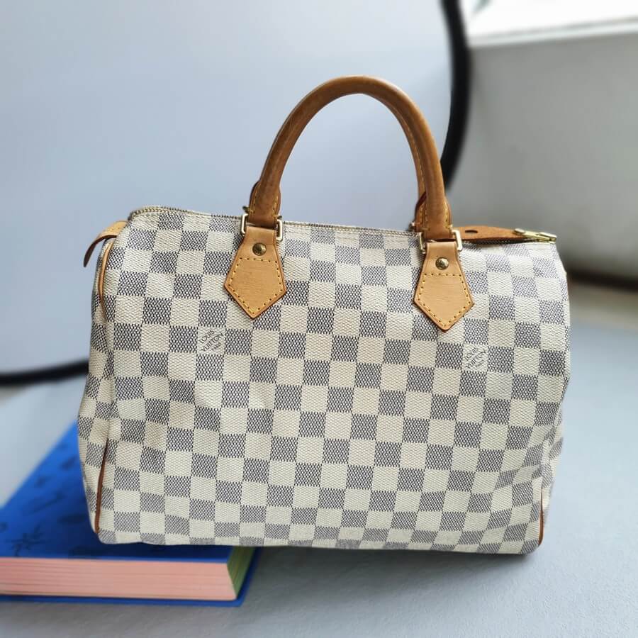 LV Speedy 30cm Damier Azur Coated Canvas with Gold Hardware #OEUT-10