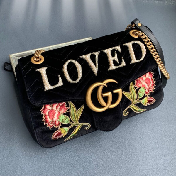 Gucci 'LOVED' Marmont Black Velvet with Gold Hardware #GLTTR-3