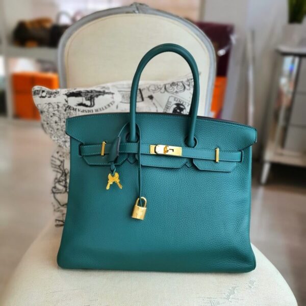 Hermes Birkin 35cm Green Malachite Clemence Leather with Gold Plated Hardware #OESR-1