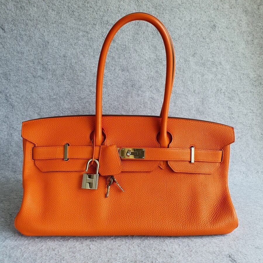 Hermes Shoulder Birkin Orange Clemence Leather with Palladium Plated Hardware #OESR-2
