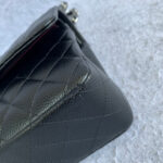 Chanel Medium Double Flap Black Grained Calfskin with Silver Hardware #OLLY-1 - Image 17