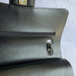 Chanel Medium Double Flap Black Grained Calfskin with Silver Hardware #OLLY-1 - Image 21