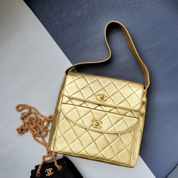Chanel Vintage Bag Metallic Gold Lambskin with Gold Hardware #GLTRS-3