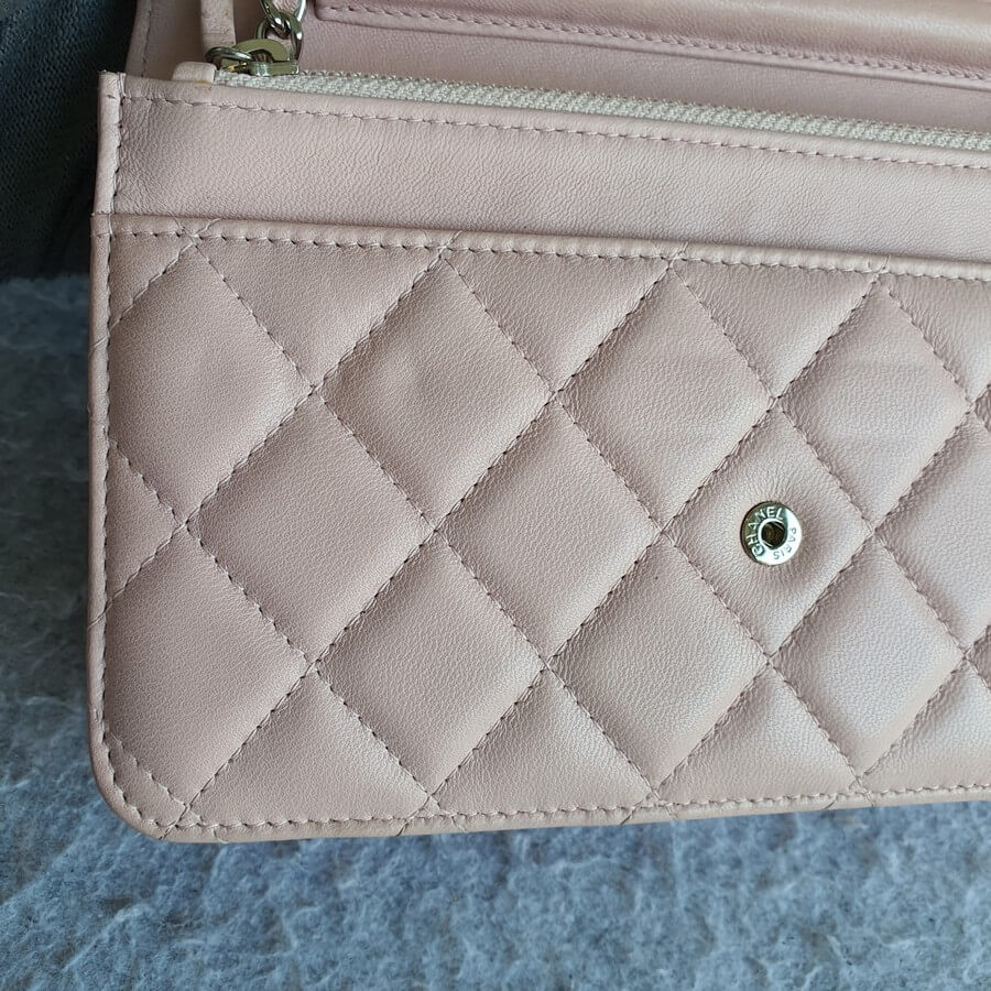 Silver and Pink Gradient Metallic Quilted Lambskin WOC Wallet on Chain  Light Gold Hardware, 2022