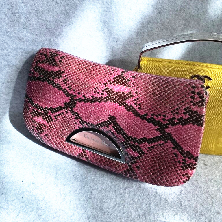 Dior Vintage Malice Bag PinkBlack LeatherSnake Skin with Silver Hardware #GLTOY-3