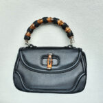 Gucci Top Handle Medium Black Calf Leather with Silver Hardware and Bamboo Details #OLYL-2