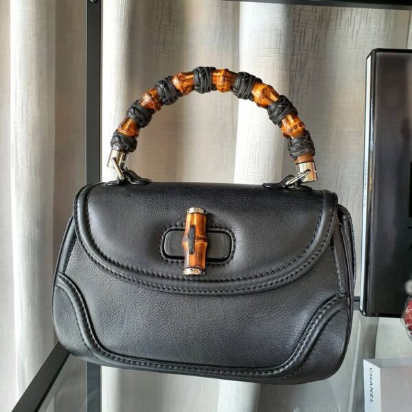 Gucci Top Handle Black Calf Leather with Silver Hardware and Bamboo Details #OLYL-2