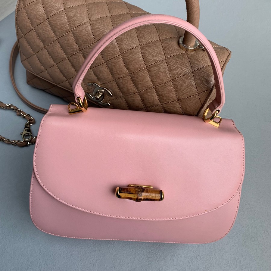 Gucci Vintage Top Handle Pink Smooth Leather with Gold Hardware and Bamboo Details #GLTOK-3
