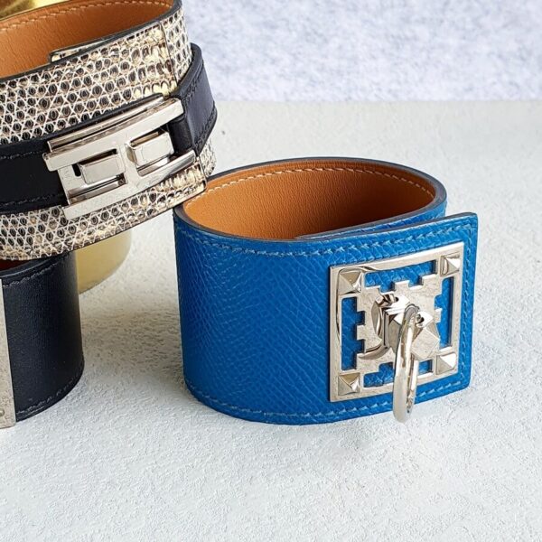 Hermes Bracelet Blue Epsom Leather with Palladium Plated Hardware #OLLS-12