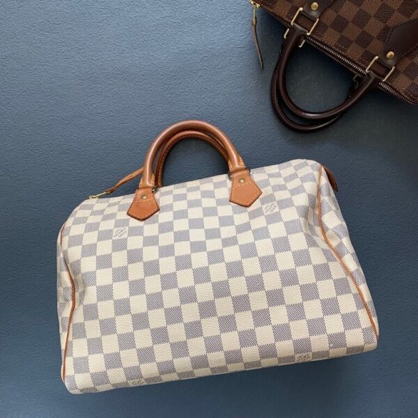 LV Speedy 30cm Damier Azur Coated Canvas with Gold Hardware #OETC-1