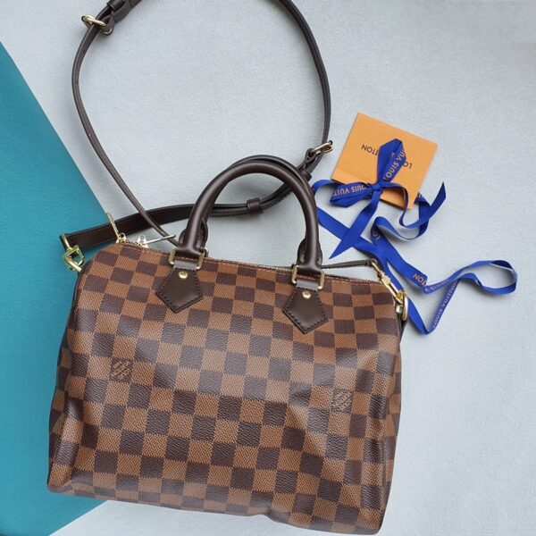LV Speedy Bandouliere 25CM N41368 Damier Ebene Coated Canvas with Leather And Gold Hardware #TOUT-3