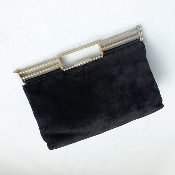 Salvatore Ferragamo Bag/Clutch Black Suede Leather with Silver Hardware #GLOEE-4