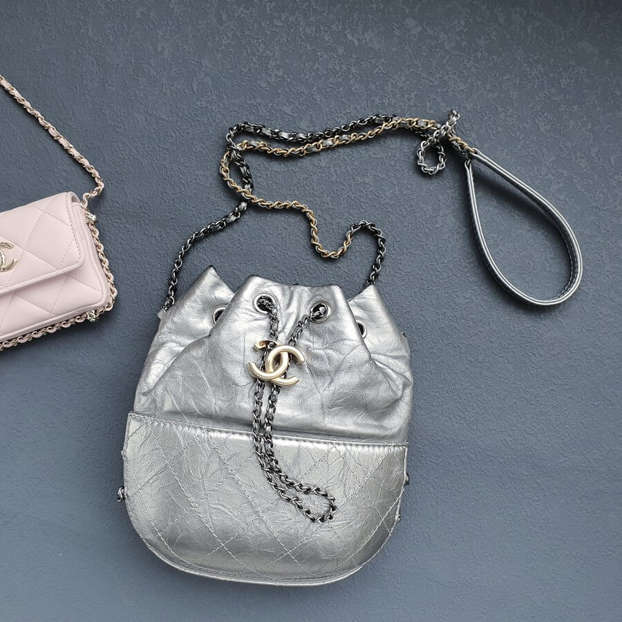 Chanel Gabrielle Purse Dark Grey Aged Calfskin with Silver Hardware #OLTO-1