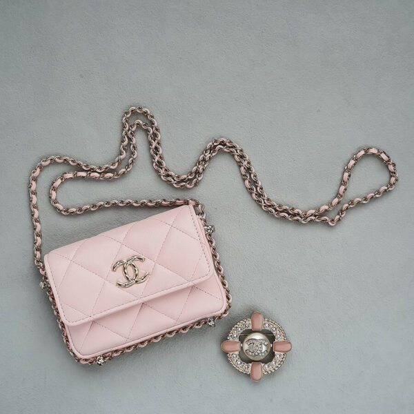 Chanel Micro Clutch On Chain Light Pink Lambskin with Gold Hardware #OLTO-2