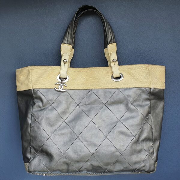 Chanel Paris Biarittz Grey/Beige Coated Canvas with Leather and Silver Hardware #GLOLS-1