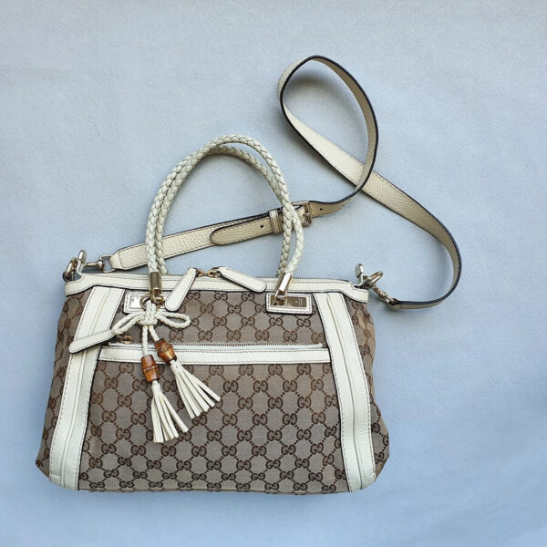 Gucci Bella Brown/White Canvas with Leather and Gold Hardware #OLSK-4