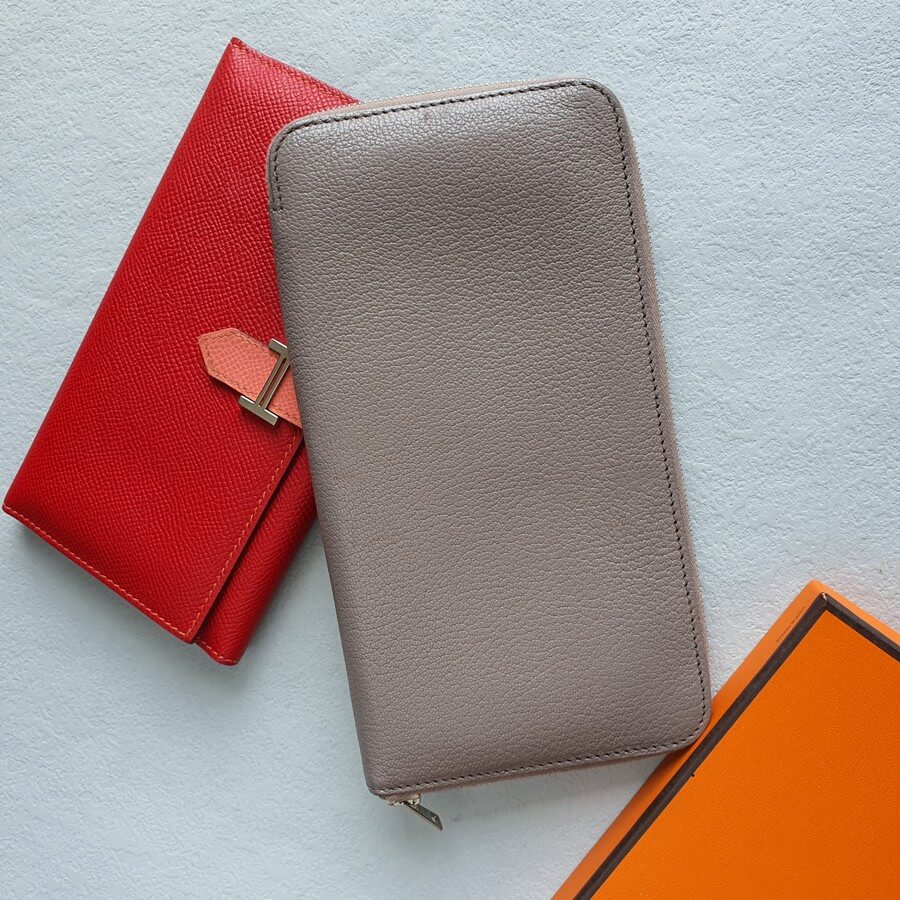 Hermes Classic Azap Zip Around Wallet Etoupe Mysore Leather with Palladium Hardware #OLSR-7