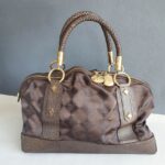 MCM Boston Bag Brown Canvas With Leather And Gold Hardware #OLSL-6