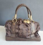 MCM Boston Bag Brown Canvas With Leather And Gold Hardware #OLSL-6