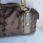 MCM Boston Bag Brown Canvas With Leather And Gold Hardware #OLSL-6 - Image 6