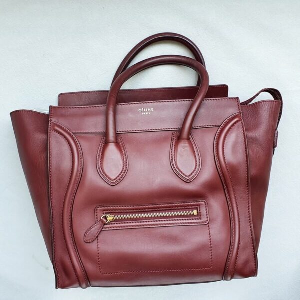 Celine Mini Luggage Maroon Smooth Calf Leather with Gold Hardware #OULL-4