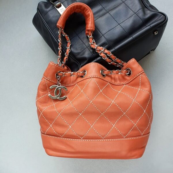 Chanel Bucket Bag Peach Lambskin with Silver Hardware #OUKL-5