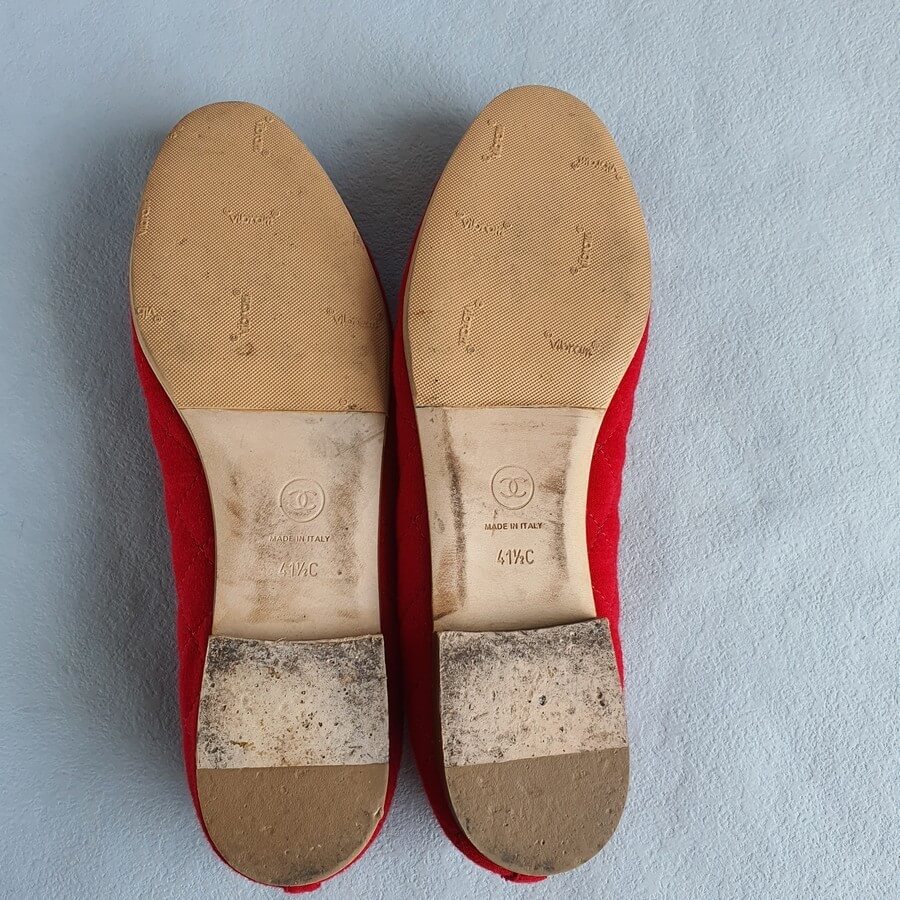Chanel Classic Flats SZ41.5C Red Jersey with Leather Shoes #OLRT-3 – Luxuy  Vintage