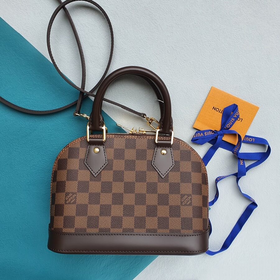 LV Alma BB Damier Ebene Coated Canvas with Leather and Gold Hardware #TOUT-2