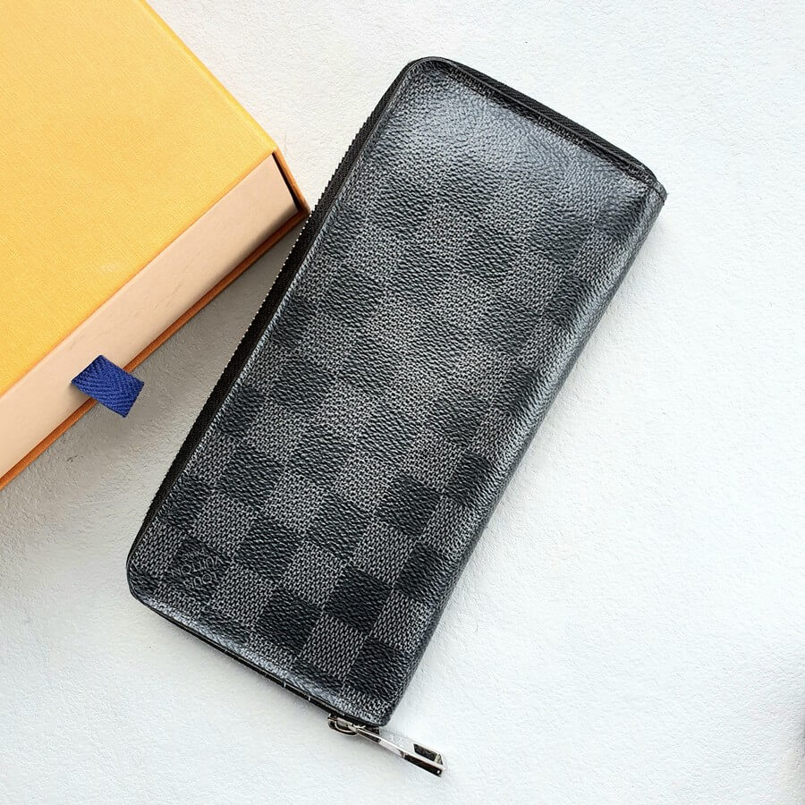 LV Zippy Wallet Vertical Damier Graphite Coated Canvas with Leather and Silver Hardware #OUCU-1