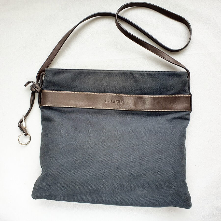 Loewe Crossbody Bag BrownDark blue Canvas with Leather and Silver Hardware #GLOCL-3