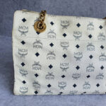 MCM Vintage Shoulder Bag White/Black Visetos Coated Canvas With Leather And Gold Hardware #OUCT-1 - Image 5
