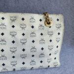 MCM Vintage Shoulder Bag White/Black Visetos Coated Canvas With Leather And Gold Hardware #OUCT-1 - Image 6