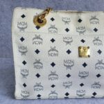 MCM Vintage Shoulder Bag White/Black Visetos Coated Canvas With Leather And Gold Hardware #OUCT-1 - Image 3