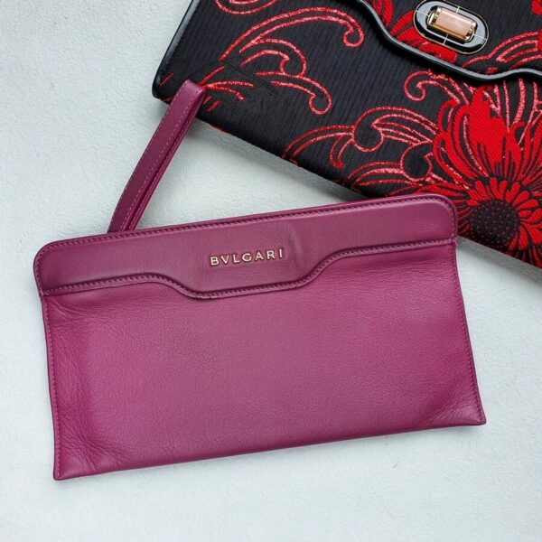 Bvlgari Clutch Purple Leather with Gold Hardware #OUSR-4