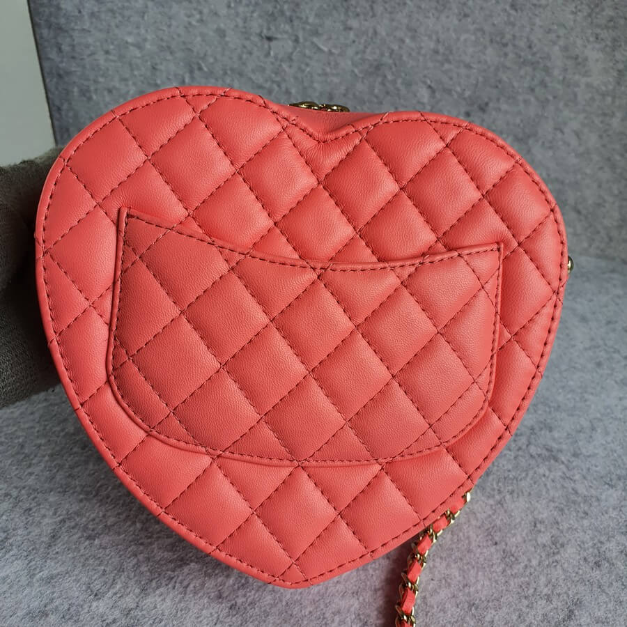 Chanel heart bag large in coral pink lamb skin gold hardware