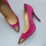Christian Louboutin SZ37.5 Pump Suede Leather with Spikes Shoes #OEKR-3