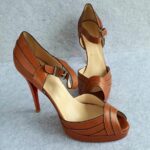 Christian Louboutin SZ41 Peeptoe Brown Leather Shoes #OUCL-4