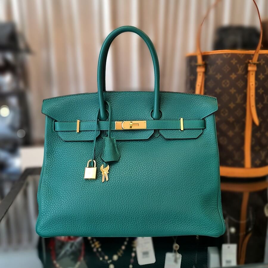 Hermes Birkin 35 Malachite Green Clemence Leather with Gold Plated Hardware #OUSR-1