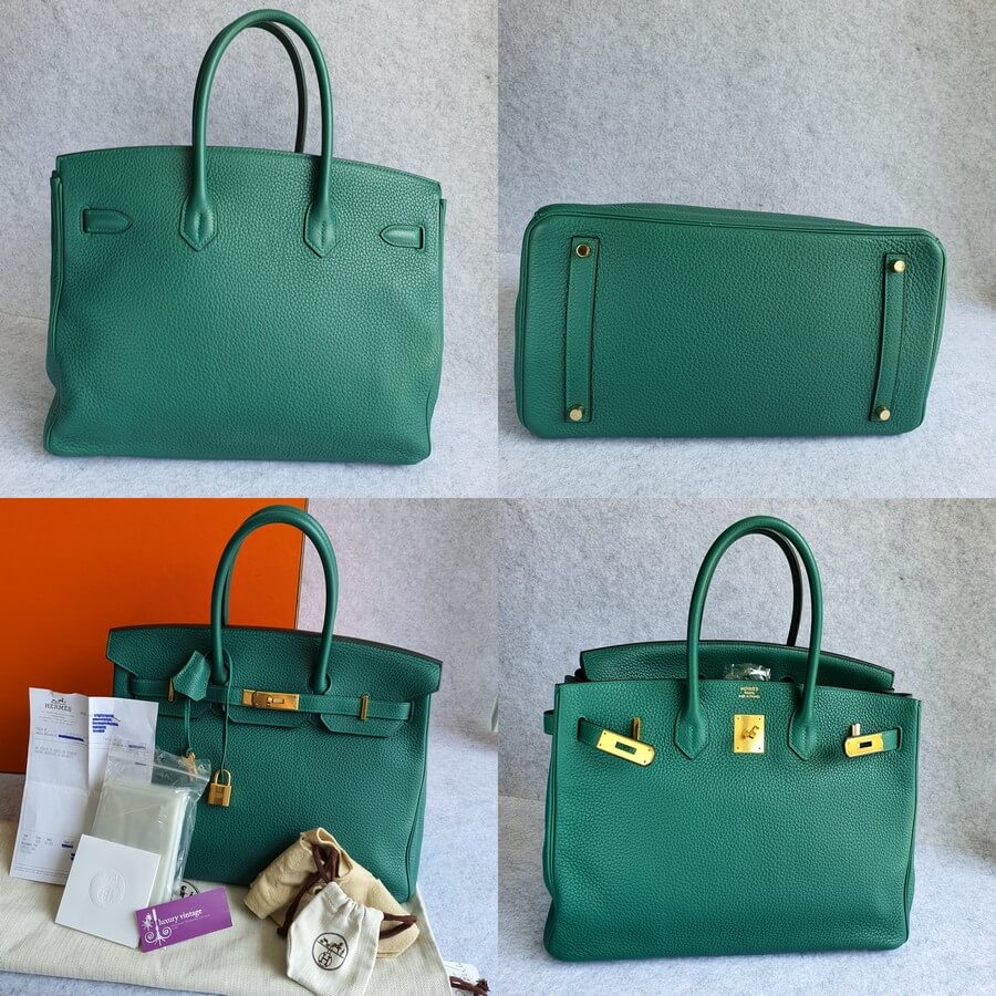 Hermes Birkin Bag, Malachite Green, 30cm, Clemence with Gold