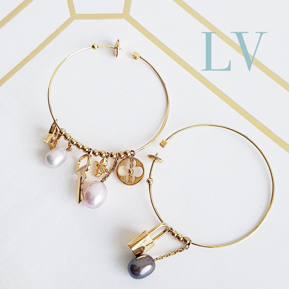 LV Monogram Charm Ring and earring 18k Yellow Gold #KLYL-1