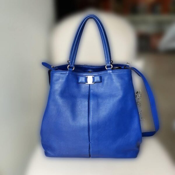 Salvatore Ferragamo 2Way-Bag Blue Leather with Silver Hardware #OUKR-3