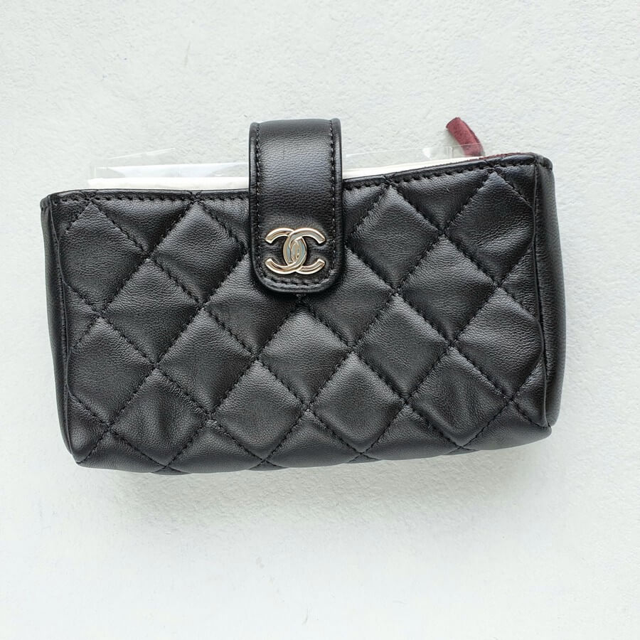 Chanel Pouch Black Lambskin with Silver Hardware #OCOE-1