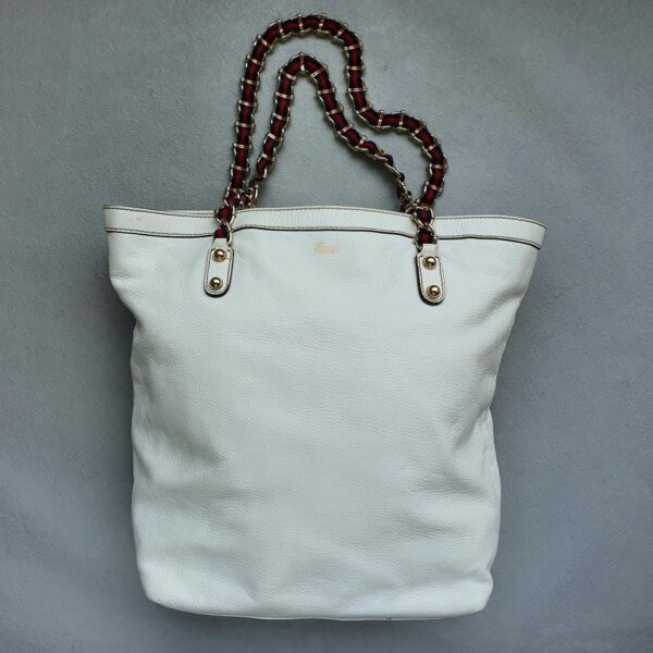 Gucci Tote Bag White Calf Leather with Gold Hardware #OCUL-3