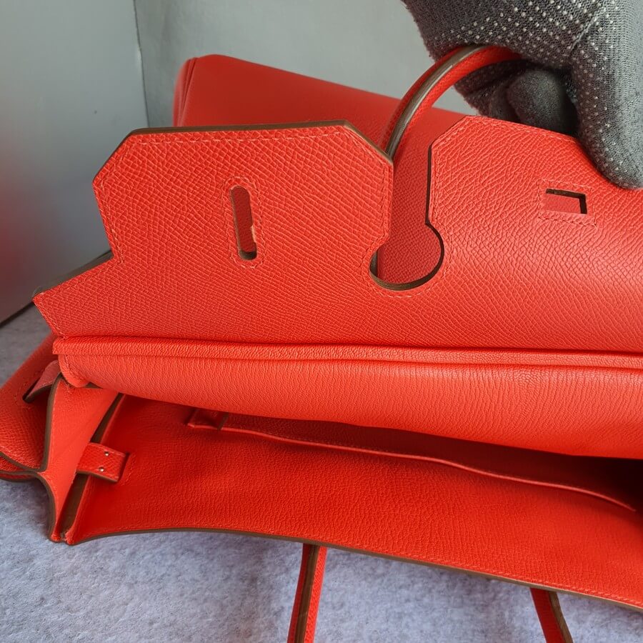 Hermes 35cm Orange Clemence Leather Palladium Plated Birkin Bag