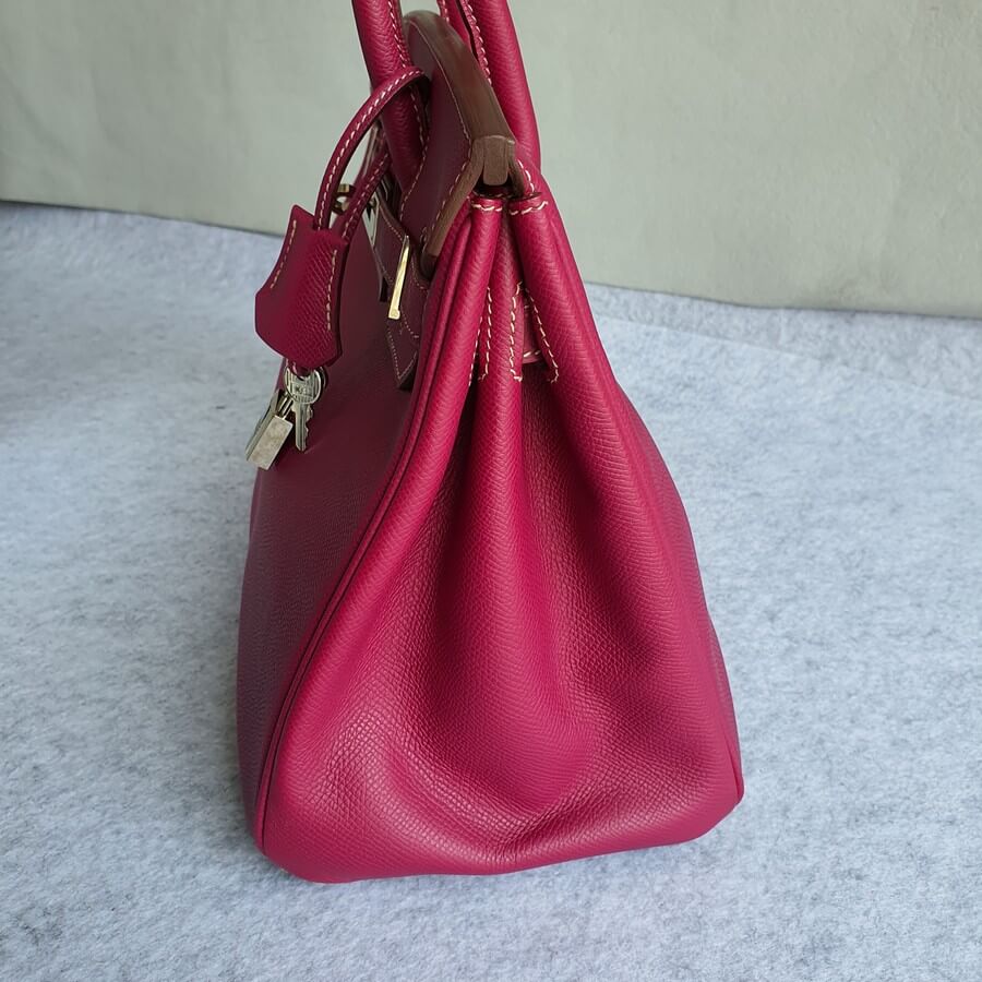 Hermes 25cm Rouge Grenat Epsom Leather Palladium Plated Birkin Bag